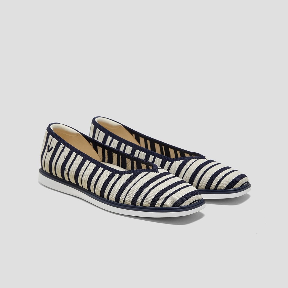 VIVAIA Navy Cream Striped Square Toe All-Day Standing Flats EU 39 US 8 - Picture 12 of 16